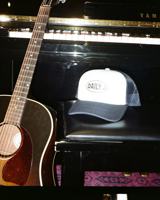Trucker Hat - White + Navy Retro Logo